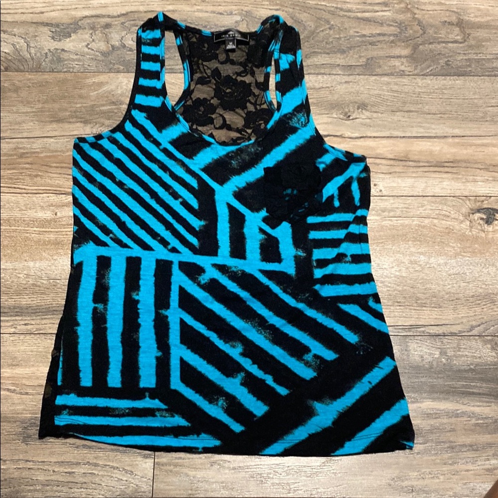 Iris Basic Blue and Black Graphic Fitted Tank Top